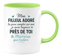 quotedazur - Mug Humour Mon Filleul Adoré Tu Peux Compter Sur Moi Je Serai Toujours Près De Toi Ta Marraine Qui T'adore - Cadeau Mug Parfait Tasse Pour Filleul Cher Et Attentionné