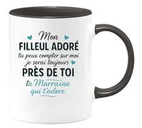 quotedazur - Mug Humour Mon Filleul Adoré Tu Peux Compter Sur Moi Je Serai Toujours Près De Toi Ta Marraine Qui T'adore - Cadeau Mug Parfait Tasse Pour Filleul Cher Et Attentionné