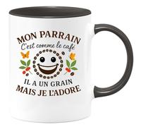 quotedazur - Mug Humour Mon Parrain, C’est Comme Le Café, Il A Un Grain, Mais Je L’adore Absolument - Cadeau Original Pour Parrain - Tasse Unique Et Drôle