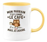 quotedazur - Mug Humour Mon Parrain C'est Comme Le Café, Il A Un Grain, Mais Je L'adore Cadeau Original Tasse Pour Unique Et Apprécié