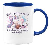 quotedazur - Mug Humour Mon super-pouvoir ? Transformer le café en magie - Cadeau Licorne Femme