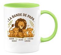 quotedazur - Mug Humour Mug Blanc Avec Logo Papa Lion Et Lionceaux Personnalisés Prénom - Idéal Cadeau Tasse Papa Et Sa Bande Lionceaux