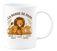 quotedazur - Mug Humour Mug Blanc Avec Logo Papa Lion Et Lionceaux Personnalisés Prénom - Idéal Cadeau Tasse Papa Et Sa Bande Lionceaux