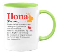 quotedazur - Mug Humour Mug Ilona : Intelligence, Gentillesse, Humour, Un Prénom Inoubliable Et Divin - Idée Cadeau Originale, Tasse Personnalisée Pleine De Charme À Offrir
