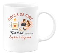 quotedazur - Mug Humour Noces De Cire 4 Ans 22/05/2024 Sophia Legrand Cadeau Personnalisé Tasse Couple Anniversaire Mariage