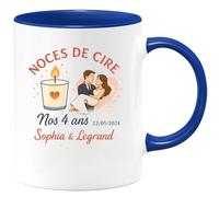 quotedazur - Mug Humour Noces De Cire - 4 Ans - 22/05/2024 Sophia & Legrand - Cadeau Personnalisé Tasse Couple Anniversaire Mariage