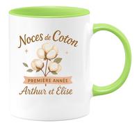 quotedazur - Mug Humour Noces De Coton 1ère Année Arthur Et Élise Cadeau Personnalisé Unique Tasse Personnalisée Pour Célébrer Votre Amour