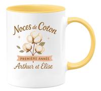 quotedazur - Mug Humour Noces De Coton 1ère Année Arthur Et Élise Cadeau Personnalisé Unique Tasse Personnalisée Pour Célébrer Votre Amour
