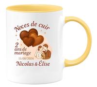 quotedazur - Mug Humour Noces De Cuir 2 Ans De Mariage Nicolas & Élise 15/08/2024 - Cadeau Original Tasse Pour Célébrer 2 Ans De Mariage Cuir