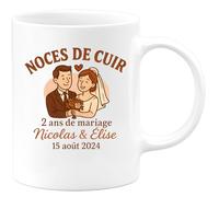 quotedazur - Mug Humour Noces De Cuir 2 Ans Mariage Nicolas Élise 15/08/2024 Cadeau Original Pour Tasse Anniversaire Personnalisé