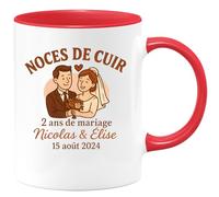 quotedazur - Mug Humour Noces De Cuir 2 Ans Mariage Nicolas Élise 15/08/2024 Cadeau Original Pour Tasse Anniversaire Personnalisé