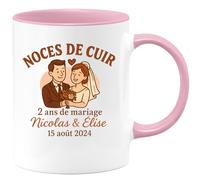 quotedazur - Mug Humour Noces De Cuir 2 Ans Mariage Nicolas Élise 15/08/2024 Cadeau Original Pour Tasse Anniversaire Personnalisé