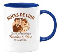 quotedazur - Mug Humour Noces De Cuir 2 Ans Mariage Nicolas Élise 15/08/2024 Cadeau Original Pour Tasse Anniversaire Personnalisé