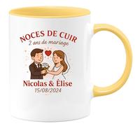 quotedazur - Mug Humour Noces De Cuir 2 Ans Mariage Nicolas Élise 15 Août 2024 Idée Cadeau Originale Tasse Personnalisée Pour En