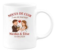 quotedazur - Mug Humour Noces De Cuir 2 Ans Mariage Nicolas Élise 15 Août 2024 Idée Cadeau Originale Tasse Personnalisée Pour En