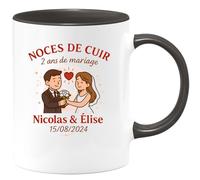 quotedazur - Mug Humour Noces De Cuir 2 Ans Mariage Nicolas Élise 15 Août 2024 Idée Cadeau Originale Tasse Personnalisée Pour En