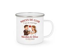 quotedazur - Mug Humour Noces De Cuir 2 Ans Mariage Nicolas & Élise 15 Août 2024 - Idée Cadeau Originale Tasse Personnalisée Pour Noces En Cuir