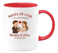quotedazur - Mug Humour Noces De Cuir 2 Ans Mariage Nicolas Élise 15 Août 2024 Idée Cadeau Originale Tasse Personnalisée Pour En