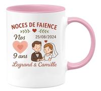 quotedazur - Mug Humour Noces De Faience Nos 9 Ans 25/08/2024 Legrand Camille Cadeau Personnalisé Tasse Mariage Pour Couple Heureux