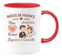 quotedazur - Mug Humour Noces De Faience Nos 9 Ans 25/08/2024 Legrand Camille Cadeau Personnalisé Tasse Mariage Pour Couple Heureux