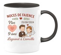 quotedazur - Mug Humour Noces De Faience Nos 9 Ans 25/08/2024 Legrand Camille Cadeau Personnalisé Tasse Mariage Pour Couple Heureux