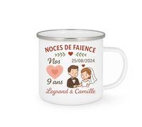 quotedazur - Mug Humour Noces De Faience Nos 9 Ans 25/08/2024 Legrand & Camille - Cadeau Personnalisé Tasse Mariage Pour Couple Heureux