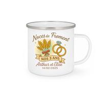 quotedazur - Mug Humour Noces De Froment 3 Ans Arthur Élise 14/02/2025 Idée Cadeau Tasse Personnalisée Anniversaire Mariage
