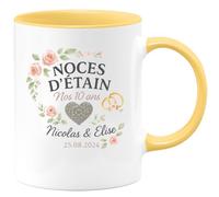 quotedazur - Mug Humour Noces D'étain, 10 Ans, 25/08/2024, Nicolas Élise, Cadeau Anniversaire Idéal Tasse Personnalisée Pour De Mariage
