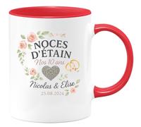 quotedazur - Mug Humour Noces D'étain, 10 Ans, 25/08/2024, Nicolas Élise, Cadeau Anniversaire Idéal Tasse Personnalisée Pour De Mariage