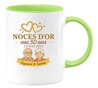 quotedazur - Mug Humour Noces D'or 50 Ans - 22/05/2024 Legrand & Sophia, Cadeau Couple - Cadeau Unique Pour Couple Amoureux Avec Tasse Personnalisée Élégante
