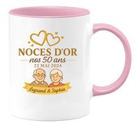 quotedazur - Mug Humour Noces D'or 50 Ans - 22/05/2024 Legrand & Sophia, Cadeau Couple - Cadeau Unique Pour Couple Amoureux Avec Tasse Personnalisée Élégante