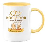 quotedazur - Mug Humour Noces D'or 50 Ans 22/05/2024 Legrand Sophia, Cadeau Couple Unique Pour Amoureux Avec Tasse Personnalisée Élégante