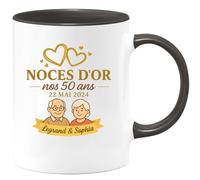 quotedazur - Mug Humour Noces D'or 50 Ans 22/05/2024 Legrand Sophia, Cadeau Couple Unique Pour Amoureux Avec Tasse Personnalisée Élégante
