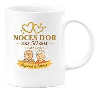 quotedazur - Mug Humour Noces D'or 50 Ans 22/05/2024 Legrand Sophia, Cadeau Couple Unique Pour Amoureux Avec Tasse Personnalisée Élégante
