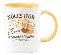 quotedazur - Mug Humour Noces D'or 50 Ans 22/05/2024 Legrand & Sophia - Cadeau Verre De Mariage - Idée Cadeau Tasse Personnalisée Pour Noces D'or 50 Ans Mariage Élégant