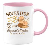 quotedazur - Mug Humour Noces D'or 50 Ans 22/05/2024 Legrand & Sophia - Cadeau Verre De Mariage - Idée Cadeau Tasse Personnalisée Pour Noces D'or 50 Ans Mariage Élégant