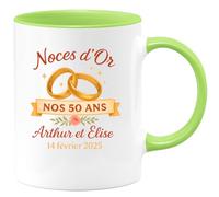 quotedazur - Mug Humour Noces D'or 50 Ans - Arthur & Élise - 14/02/2025 - Cadeau Tasse Élégante Pour Célébrer 50 Ans De Mariage