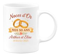 quotedazur - Mug Humour Noces D'or 50 Ans Arthur Élise 14/02/2025 Cadeau Tasse Élégante Pour Célébrer De Mariage