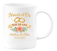 quotedazur - Mug Humour Noces D'or Nos 50 Ans Arthur Élise 14-02-2025, Cadeau Tasse Élégant Personnalisée Pour Inoubliable