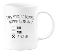 quotedazur - Mug Humour Noir - Ëtes-vous De Bonne Humeur Le Matin Oui Non - Tasse Cadeau Anniversaire Saint-Valentin Râleur Noël Drôle Fun - Blanc/Céramique