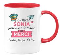 quotedazur - Mug Humour Nounou Sonia Juste Envie De Te Dire Merci Émilie, Hugo, Chloé - Cadeau Tasse Personnalisée Pour Nounou Reconnaissante