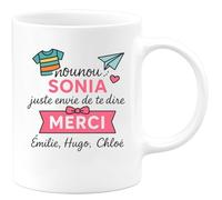 quotedazur - Mug Humour Nounou Sonia Juste Envie De Te Dire Merci Émilie, Hugo, Chloé Cadeau Tasse Personnalisée Pour Reconnaissante