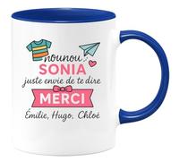 quotedazur - Mug Humour Nounou Sonia Juste Envie De Te Dire Merci Émilie, Hugo, Chloé - Cadeau Tasse Personnalisée Pour Nounou Reconnaissante