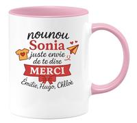 quotedazur - Mug Humour Nounou Sonia, Un Grand Merci D’émilie, Hugo Et Chloé - Cadeau Idéal - Tasse Personnalisée Pour Nounou Attentionnée