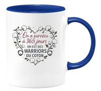 quotedazur - Mug Humour On a survécu à 365 jours, on est des warriors du coton - Cadeau Noces de coton Femme