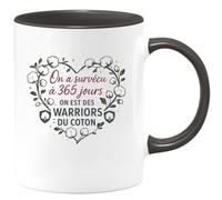 quotedazur - Mug Humour On a survécu à 365 jours, on est des warriors du coton - Cadeau Noces de coton Femme