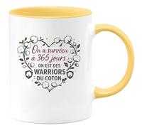 quotedazur - Mug Humour On a survécu à 365 jours, on est des warriors du coton - Cadeau Noces de coton Femme