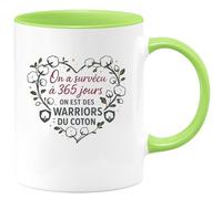 quotedazur - Mug Humour On a survécu à 365 jours, on est des warriors du coton - Cadeau Noces de coton Femme