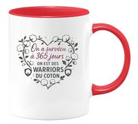 quotedazur - Mug Humour On a survécu à 365 jours, on est des warriors du coton - Cadeau Noces de coton Femme