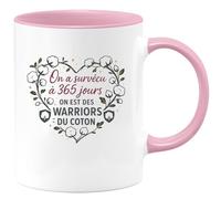 quotedazur - Mug Humour On a survécu à 365 jours, on est des warriors du coton - Cadeau Noces de coton Femme